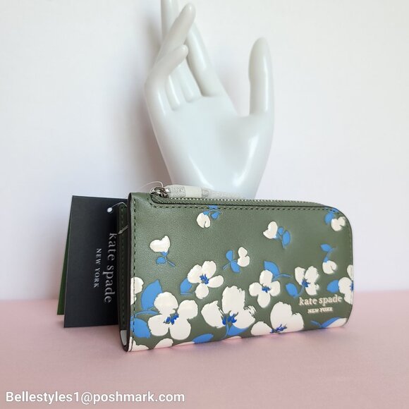KATE SPADE Devin Painterly Bouquet SMALL Bifold Leather Wallet- Cedar Stand 🎈⭐ - Picture 2 of 16
